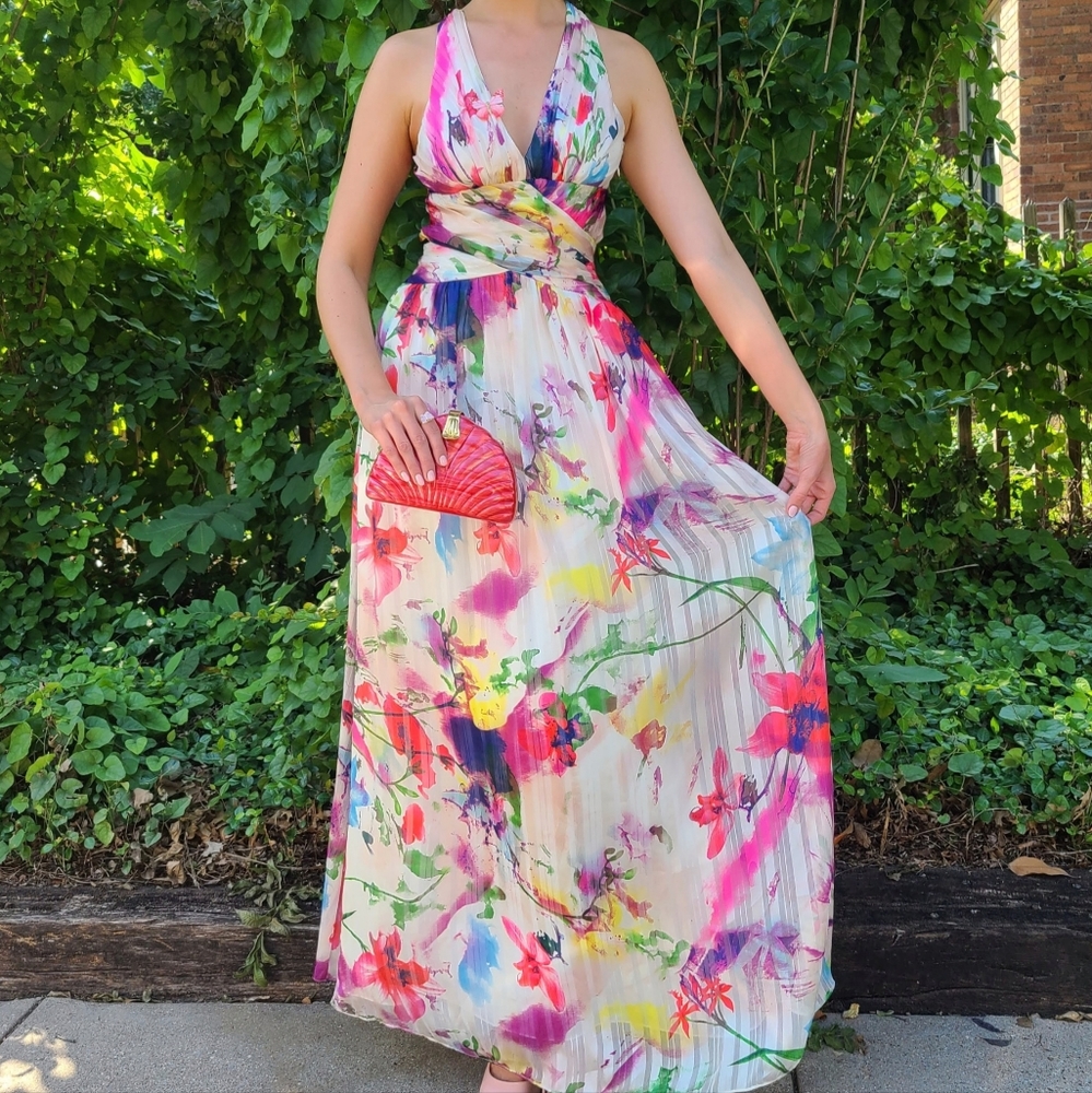 Elegant Floral White Garden Party Dress | Hailey by Adrianna Papell